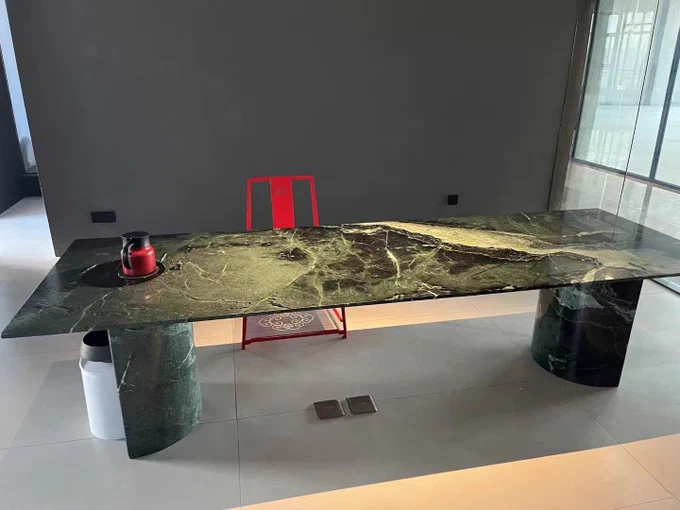 Marble dining table. Marble table top. Green marble. Stone. Marble slab