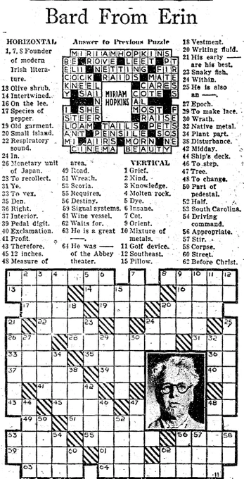 archival newspaper clipping with a crossword puzzle