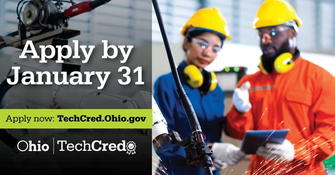 Apply by January 31
Apply Now: TechCred.Ohio.Gov
Ohio techcred logo