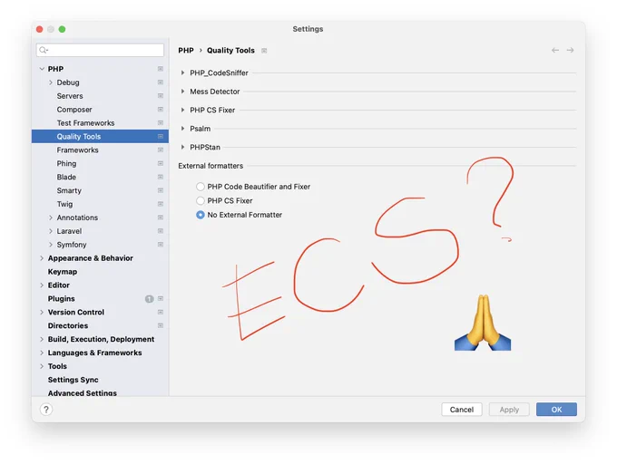 PHPStorm's Quality Tools' settings does not support Easy Coding Standard
