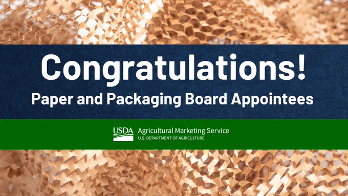 background image of paper stuffing with text: Congratulations! Paper and Packaging Board Appointees 