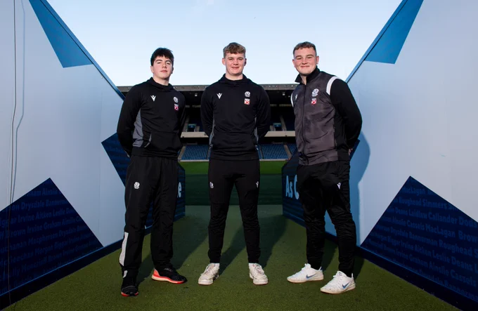 Guy Kirkpatrick, Monroe Job and Callum Smyth in the tunnel at BT Murrayfield.