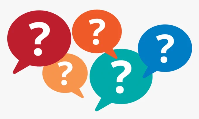 question marks in colored speaking bubbles
