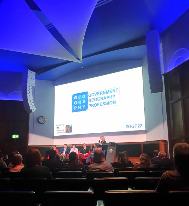 Photo of a talk at the Government Geography Profession Conference.