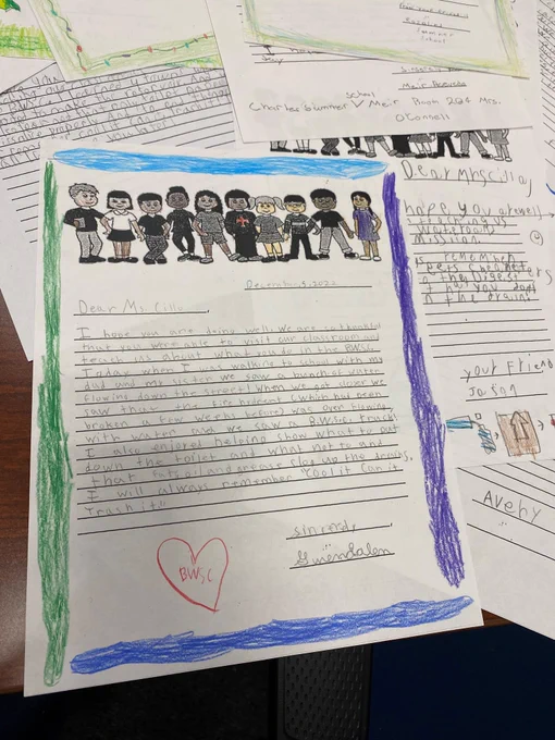 Picture of thank you letter from student with a drawn heart. 