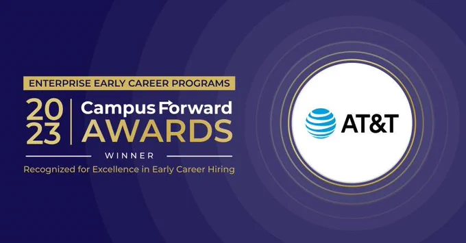 AT&T logo next to 2023 Campus Forward Awards Winner