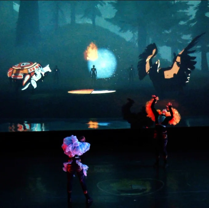 Instagram takeover by Two Spirit Trickster, aka Raven John (@twospirittrickster)⁠ Original caption: Maamawi: Together Through The Fire is a VR/in person dance performance. An exploration of the 7 firers prophecy, I designed and made the on stage costumes of the dancers Sophie Dow, Daisy Thompson, and Olivia Davies. Peppers Ghosts Athomas Goldburg track and translate the dancers on stage in VR and rig it to their spiritual counterparts. Catch it on stage and in VR in February. ⁠
--⁠ ⁠ ⁠
Two Spirit Trickster, aka Raven John⁠ - part 2⁠, December 2022⁠. Image credit: Raven John "Two Spirit Trickster" @twospirittrickster