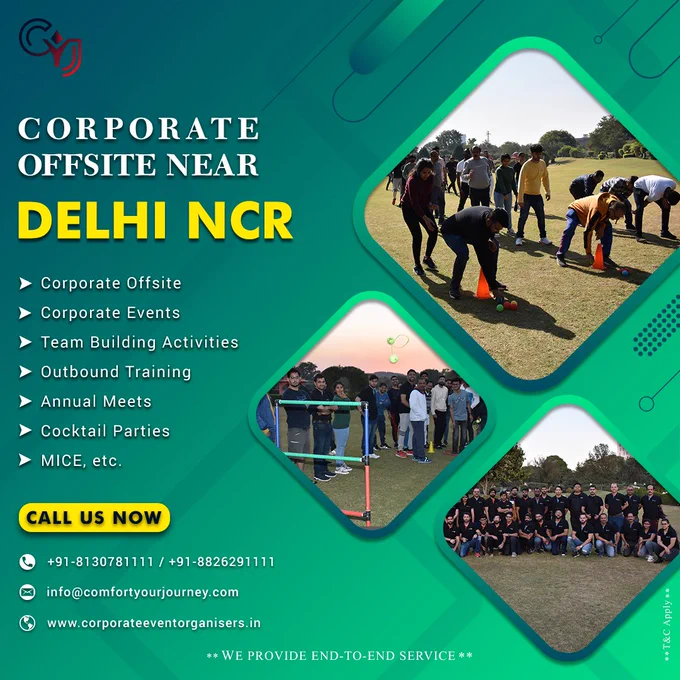 If you looking for the Best Corporate Offsite Venues near Delhi, then no need to look further as CYJ Events offers more than 100  luxury resorts for your next Corporate Offsite Near Delhi. We are one of the top Event Management Companies in Delhi NCR that has the best team of event managers for organizing your Offsite Events. We are one of the most sought-after event organizers for managing & organizing Meetings, Incentives, Conferences & Exhibitions (MICE). We also take care of the accommodations and other facilities for the members of the meetings and conferences in numerous corporate offsite locations with transportation services.  We not only offer luxury resorts & conference venues but provide all the materials and equipment related to Corporate Events like Audio & Video Conferencing Systems, Smart Boards, Digital Presenters, and other Technical Assistance. Also, we offer various Team Building & Fun Activities, Outbound Training, etc. to corporates.