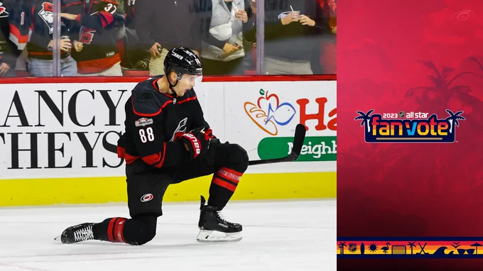 Graphic promoting the Twitter vote to send Martin Necas to the All-Star Game. Please RT :)