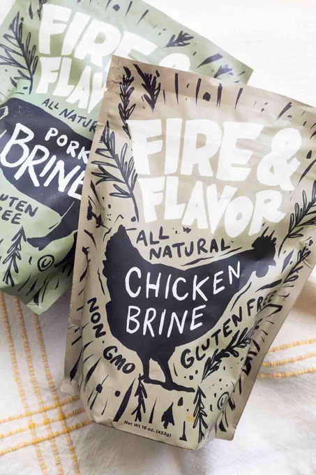 Packages of Fire & Flavor chicken brine and pork brine