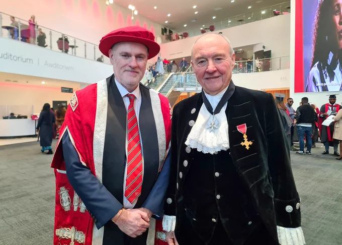 An image of Malgwyn Davies OBE and Vice-Chancellor Dr Ben Calvert at the ICC Wales.