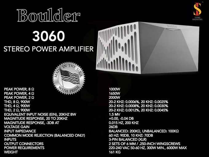 Boulder 
3060 Stereo Power Amplifier 

The Boulder 3060 Stereo Amplifier contradicts conventions and redefines striving for perfection. Attempts are made to push the boundaries of what is thought to be possible. These projects involve countless hours of research, experimentation, and hard work, with each step creating small improvements.