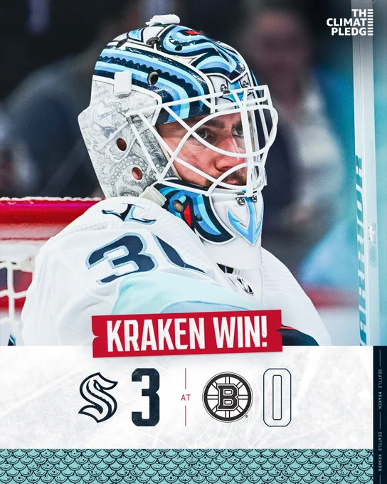 Kraken win graphic with a photo of Martin jones

Kraken: 3
Bruins: 0