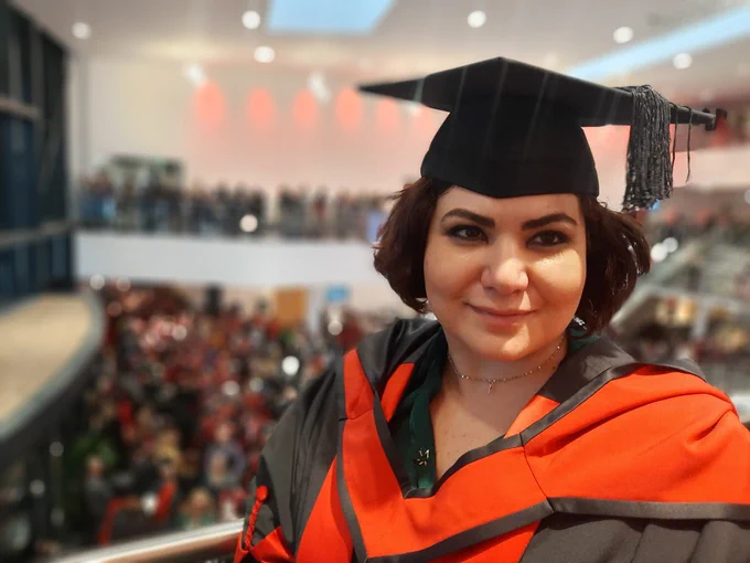 Ida Mirzaee at the Graduation ceremonies at ICCWales