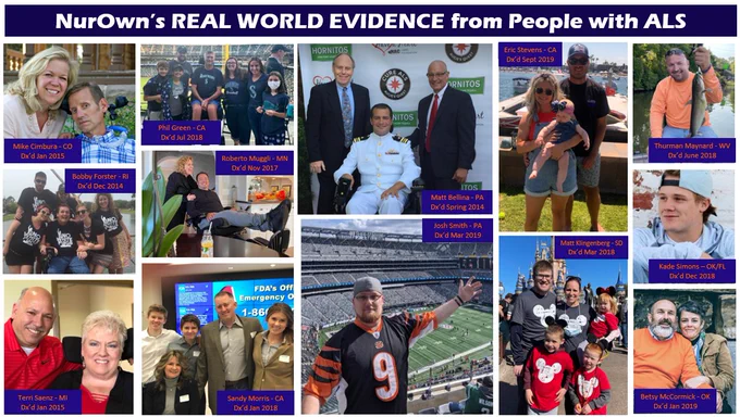 ALS is a 100% fatal & paralyzing disease with no disease-modifying treatments.  NurOwn has slowed or halted their progression. Some even regained function.  They know NurOwn Works and has been working since the Phase 2 trial in 2015. 

Appx 6,000 people die of ALS each year.
We have allowed over 42,000 Americans to die while this autologous mesenchymal stem cell therapy was working in some.  In a 100% fatal disease, some is enough.

🔹Phase 2 - Mike Cimbura (deceased), Bobby Forster, Terri Pickering Saenz
🔹EAP & Phase 3 - Sandy Morris (deceased), Phil Green, Eric Stevens, Josh Smith, Matt Klingenberg, Roberto Muggli
🔹Phase 3 - Betsy McCormick, Thurman Maynard, Kade Simons 
🔹Right to Try - Navy Pilot Matt Bellina

We cannot continue sacrifice human lives at the altar of Type II errors. Failing to approve NurOwn resulted in IRREPARABLE HARM, just as much as a Type I error of approving an unsafe drug.