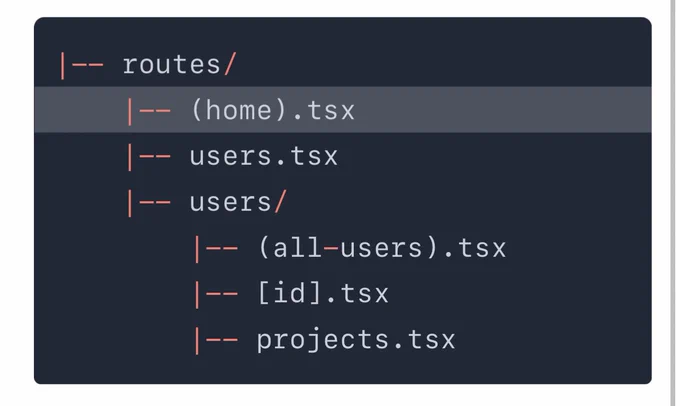 Example route directory in SolidStart showing index renaming