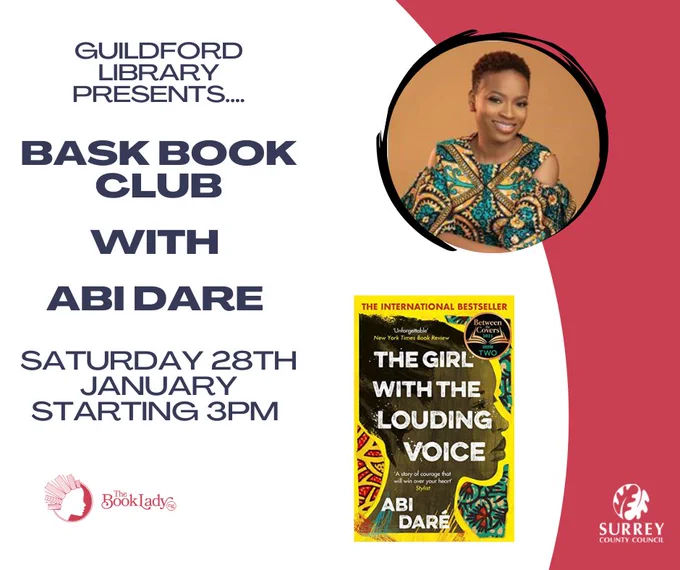 Image of author Abi Dare with a copy of her Book cover "The girl with the louding voice"