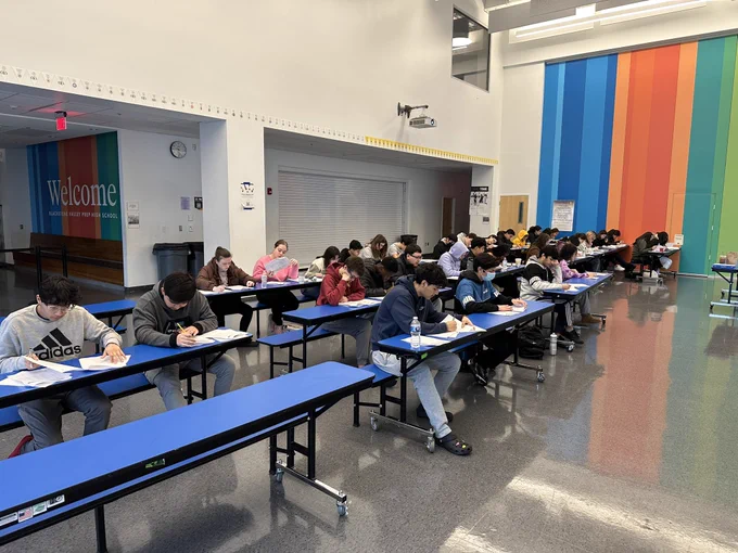 Nearly 40 BVP HS scholars prepping for the SATs together in the school cafeteria!