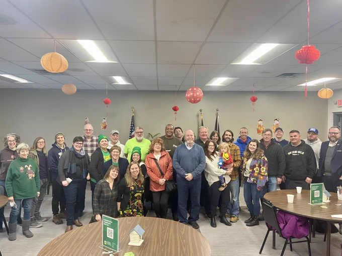 A group photo from the greenfield coffee klatch