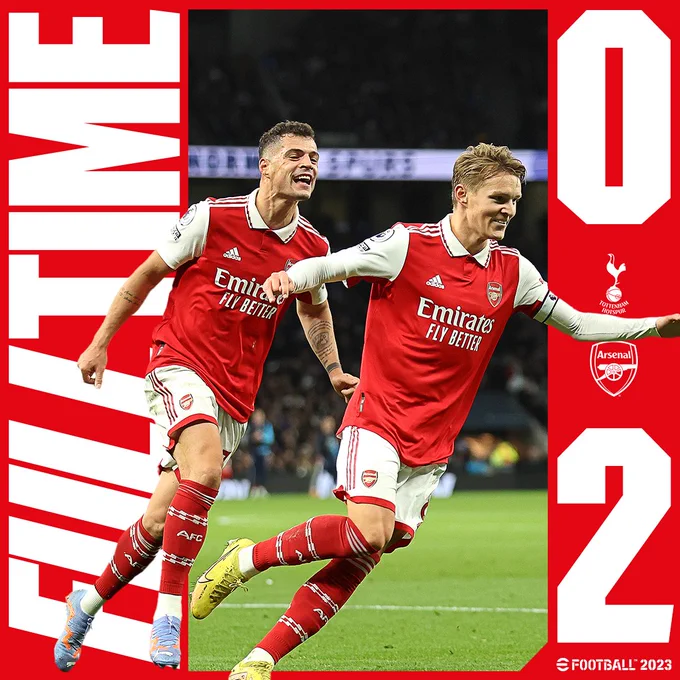 Full time.

Tottenham Hotspur 0-2 Arsenal