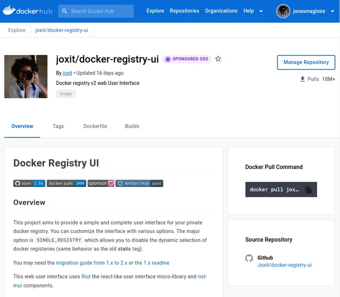 Joxit docker-registry-ui on docker hub with sponsored Opensource