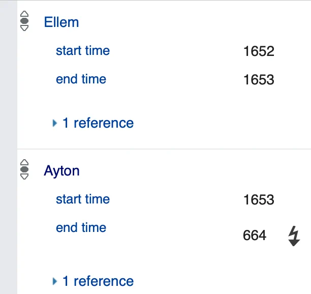 Data entry form for Mapping the Scottish Reformation project. The bottom pane shows an entry for the parish of Ayton with an end date of 664, rather than 1664.