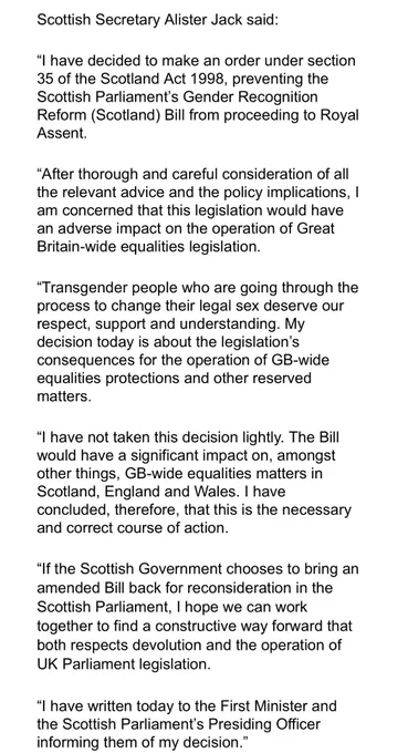 Statement from Alister Jack