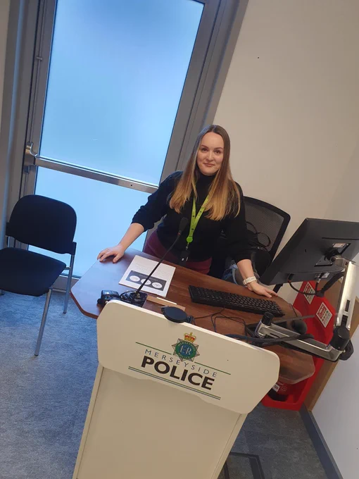 Lynsay Armbruster ready to present at Merseyside Police podium