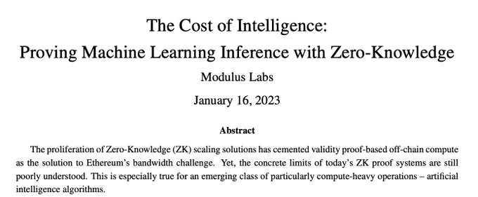 Preview header to "The Cost of Intelligence," an upcoming survey paper from Modulus Labs and supported via EF grant