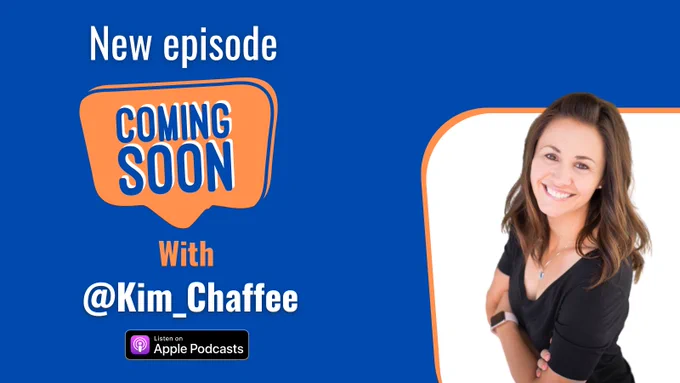 New episode coming soon with @kim_chaffee text next to image of author with her arms crossed with a big wide smile