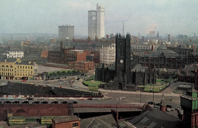 1960s postcard view of Manchester's skyline - which shows the CIS tower.