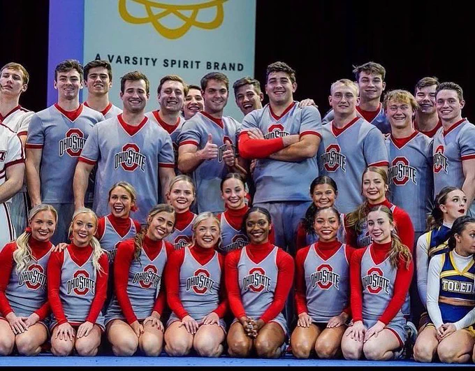 ohio state cheer team poses waiting for results