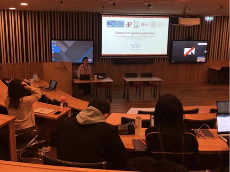 Giulia and Sofia organised a workshop on pupillometry, a technique used to study early language and attentional skills in infants.