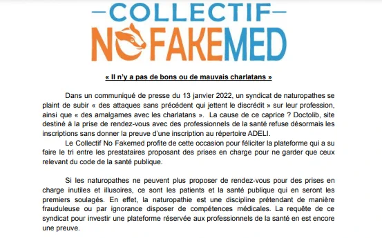 Communiqué de presse du collectif No Fakemed