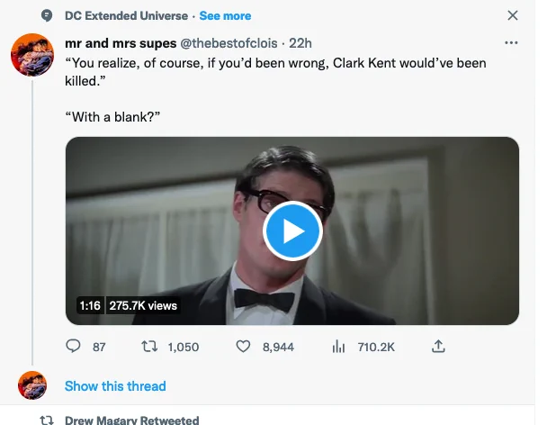A tweet suggested to me based on the "DC Extended Universe" topic