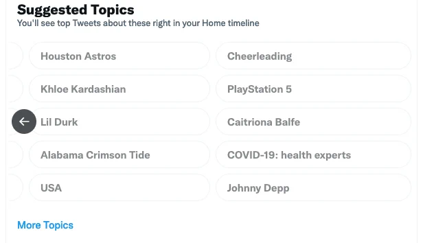 A list of Twitter topics that I dismissed.