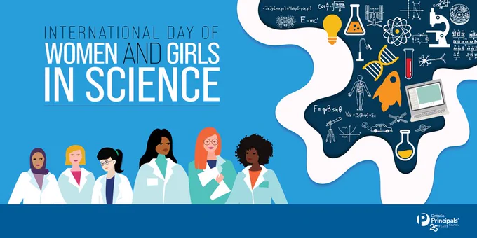 Picture of girls and women and images related to science