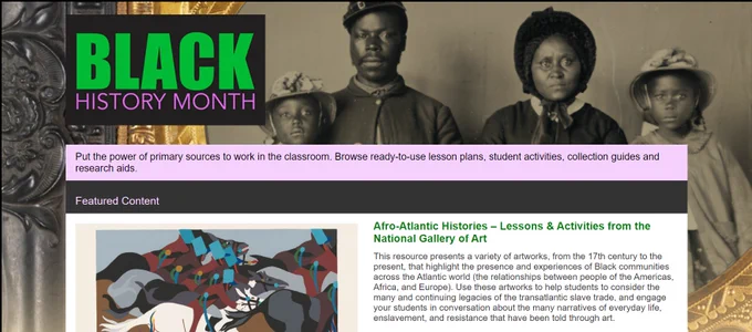 Screenshot of Teacher Resources webpage from BlackHistoryMonth.gov 