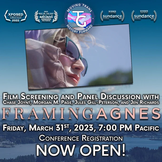 image of Agnes wearing a scarf and glasses, below the conference TG circle logo, against a photo of Victoria, BC.  Same text as post. 
