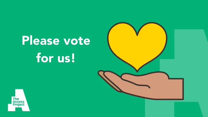 Image asking 'Please vote for us' alongside a hand and a heart