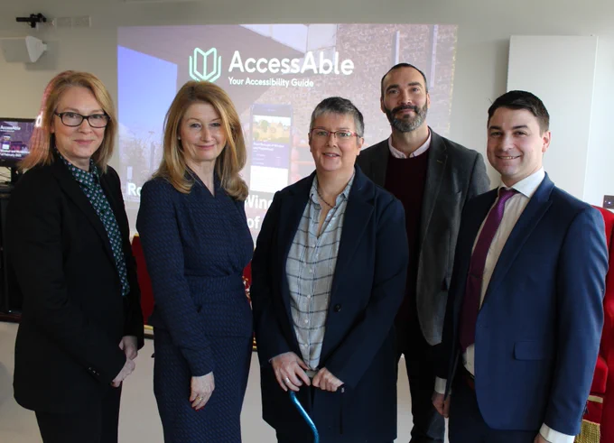 At the launch, left to right, Julia White, Visitor Manager at the Royal Borough of Windsor & Maidenhead, Councillor Samantha Rayner, Deputy Leader of the Council and Cabinet Member for Business, Corporate and Residents’ Services, Culture and Heritage and Windsor, Lisa Hughes, Vice-chair of the Disability and Inclusion Forum, David Livermore, Director of Business Development at AccessAble and David Waterman, Senior Partnerships Manager, AccessAble.