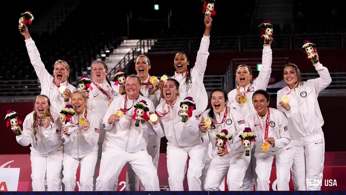 USA women's volleyball team celebrating their gold medals!