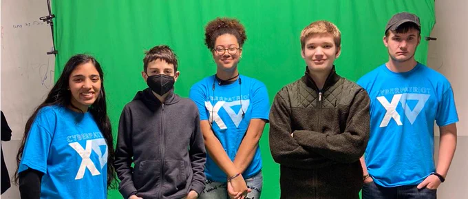 (students listed from left to right - Nikki Hiranandani; Elliot Rothman; Taylor Hutchins; Gregory Anderson; Carl Frazier)