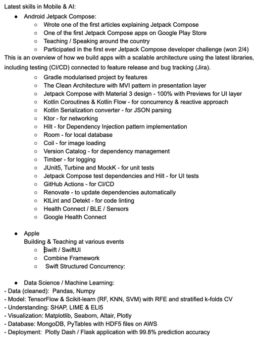 Android / iOS / ML features and libraries.