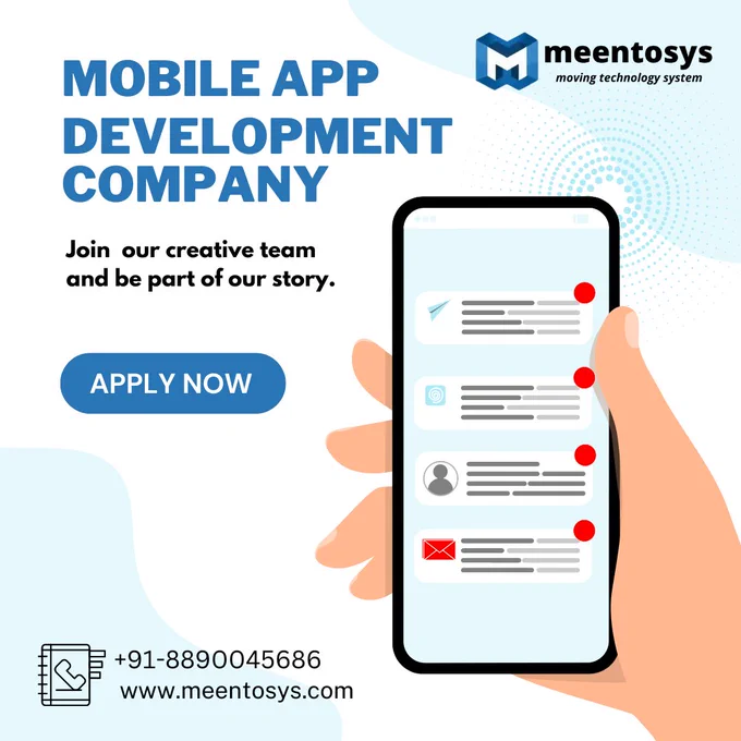 We Offer All Types Of Custom Mobile Apps Development Services And Solutions For Android And IOS Platforms. We Develop Highly Efficient And Performance Oriented Mobile Applications With The Help Of Our Highly Skilled Developers, Specializing In Different Platforms. We Offer You Fully Controlled And Easy To Manage Apps With Application Monitoring Services Both Computational And Performance Based. 

————————

𝘾𝙤𝙣𝙩𝙖𝙘𝙩 𝙐𝙨 -

—

𝗖𝗮𝗹𝗹 / 𝗪𝗵𝗮𝘁𝘀𝗔𝗽𝗽 -  91-8890045686

𝗪𝗲𝗯𝘀𝗶𝘁𝗲 - www.meentosys.com

————————————

#Meentosys #Meentosyspvtltd #mobileappdevelopmentcompany #mobileappdevelopment #appdevelopment #mobileapplication #mobileappdesign #mobileapp #mobileapps #mobileapplicationdevelopment #mobileappdeveloper #mobileapplications #iosappdevelopment #mobileappdevelopers #androidappdevelopment #softwaredevelopment #appdevelopmentcompany #appdevelopers #mobileappdev #webdesign #androidapp #webdevelopment #android #mobileappsdevelopment #applicationdevelopment #appdeveloper