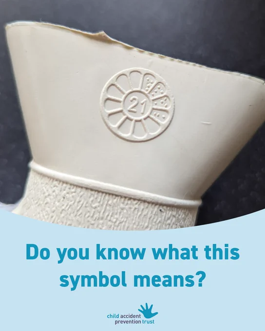 Hot water bottle with flower symbol showing a 21 in the middle. Text reads: Do you know what this symbol means?
