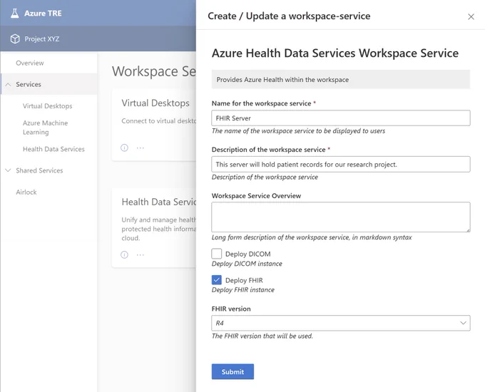 Azure Health Data Services Workspace Service creation
