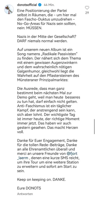 Statement der Donots zu den Protesten am 20.01.2023