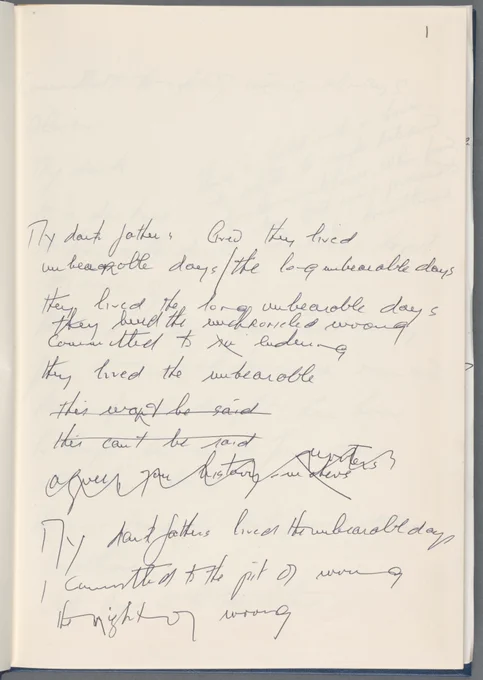Page from Notebook with a handwritten draft of 'My dark fathers' by Brendan Kennelly from the Brendan Kennelly Literary Archive