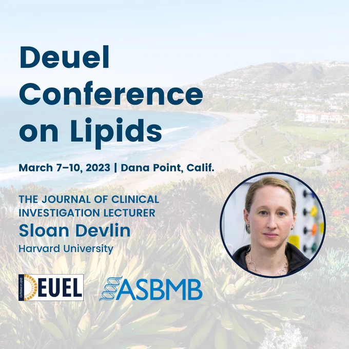 Graphic about Sloan Devlin's lecture at the 2023 Deuel Conference. Includes a photo of Devlin and a coastline.